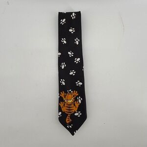 Vintage Garfield Paws Addiction Black Paw Print Graphic Necktie Mens Accessory